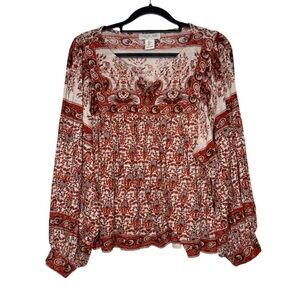 Rachel Zoe women's floral peasant bell sleeves top boho hippie costal western